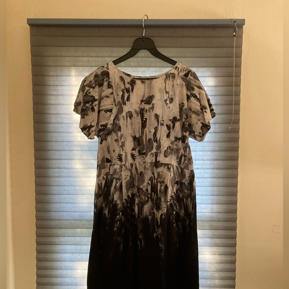 Marni Black & white watercolor midi dress 42 6 cotton empire waist WEDDING GUEST